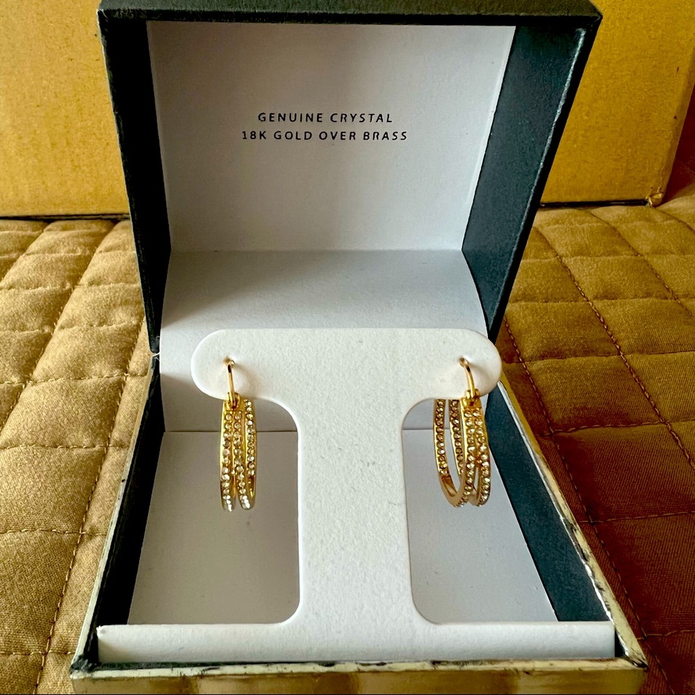 Genuine Crystal 18k Gold Earrings